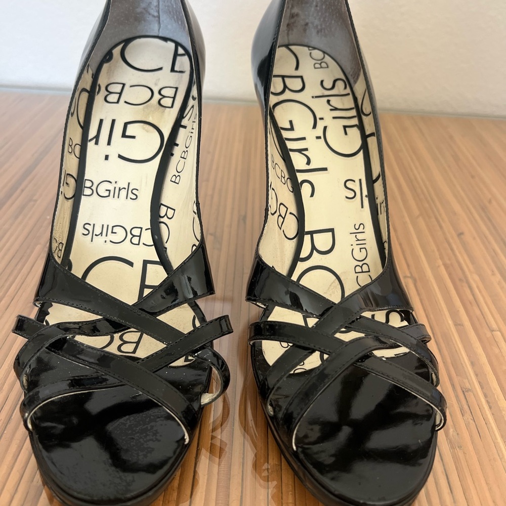 BCBGirls Glossy Black Strappy Heels